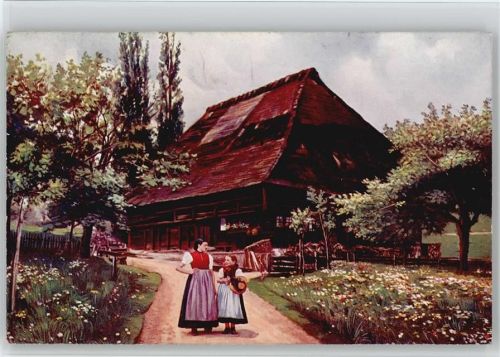 Trachten - Mutter und Tochter vor dem Haus