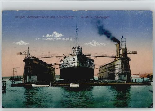 Kiel 1916 Schwimmdock und Schiff Thüringen WKI