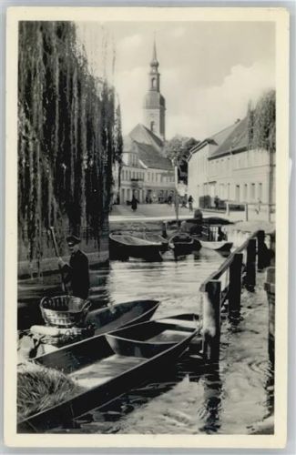 Lübbenau Blick zur Kirche, Spreewaldkahn