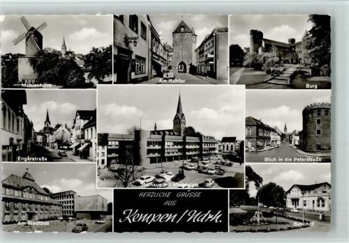 Kempen Mühlenturm Engerstraße am Stadtbad am Kuhtor Rathaus mit Marktplatz Burg Blick in die Peterstraße Bahnhof Springbrunnen