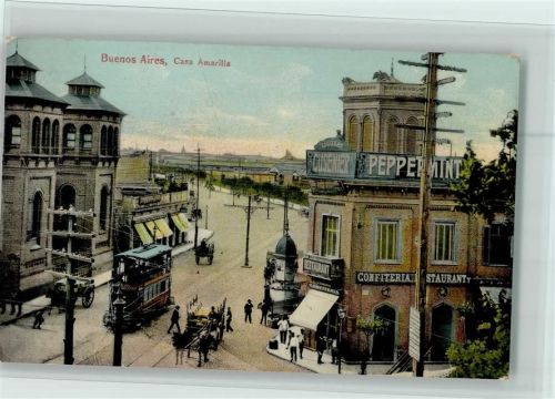 Buenos Aires 1912 Casa Amarilla, Cable car , Restaurant Peppermint AK Good condition
