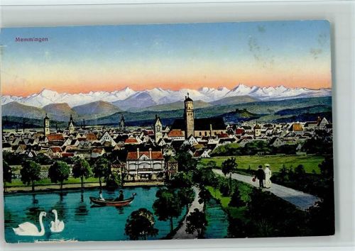Memmingen Ortsansicht Schwäne Ruderboot
