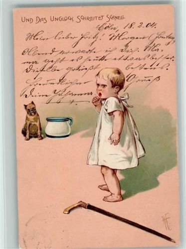 Baby - 1904 Das Unglück schreitet schnell, sign A.F. Künstlerkarte