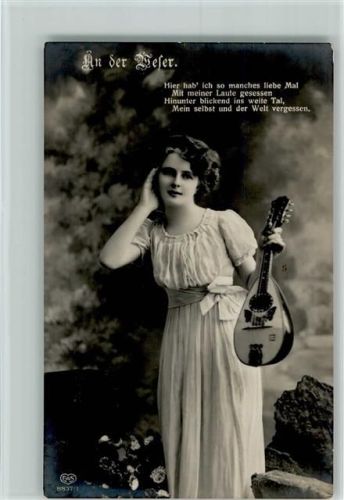 EAS Serie "An der Weser" Frau mit einer Laute 1914 AK