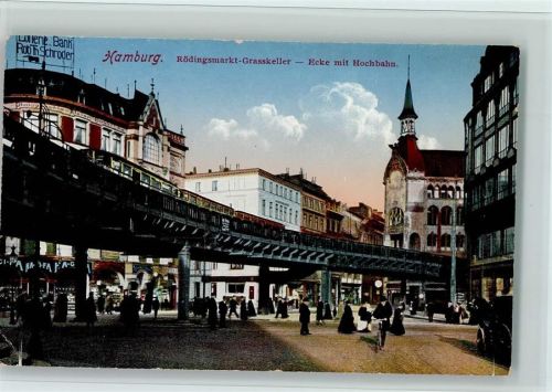 Hamburg Rödingsmarkt-Grasskeller Ecke mit Hochbahn