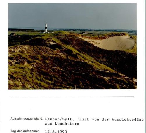 Kampen Blick von Aussichtsdüne zum Leuchtturm Foto montiert auf Karton