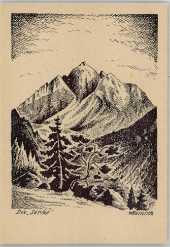 Neustift im Stubaital Serles sign. W. Beinlich Stubaital Künstlerkarte