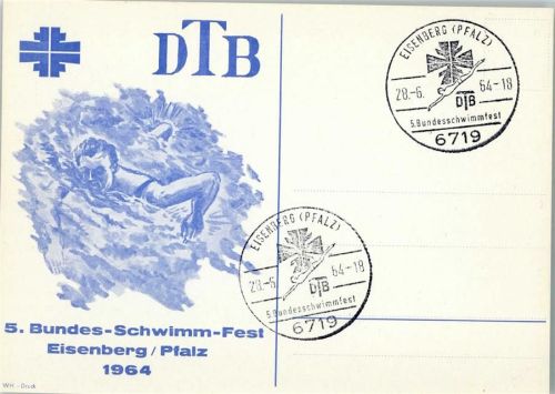 Eisenberg 5. Bundes-Schwimm-Fest 1964 und Sonderstempel
