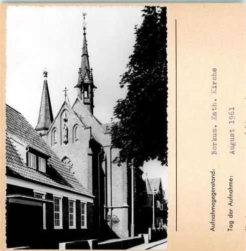 Borkum Kath. Kirche Foto montiert auf Karton