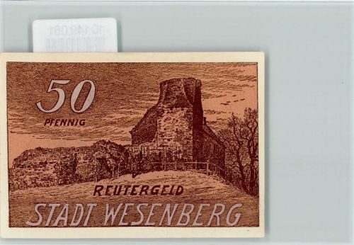 Wesenberg Notgeldschein 50 Pfennig Reutergeld