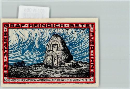Wittenburg Notgeldschein 199 Pfennig Gedenkstein Graf Heinrich