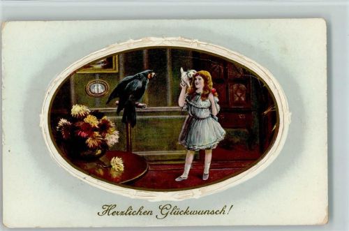 1909 im Wohnzimmer, Kind mit einer Katze, passepartout - geschürft