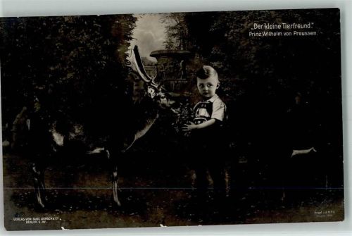 Prinz Wilhelm - der kleine Tierfreund mit einem Hirsch - Fotomontage