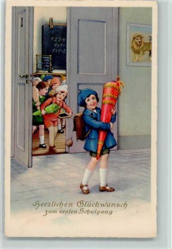 1932 Meissner & Buch 3464 - Nach der ersten Schulstunde, Schultüte, Ranzen mit Schwamm