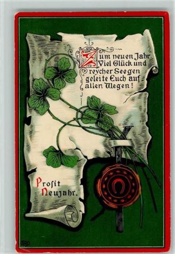 1911 Verlag EAS - Siegel mit Hufeisen, Pergamentrolle , Kleeblätter AK