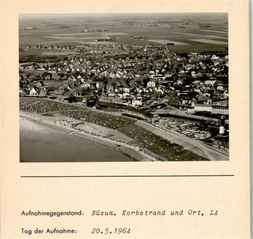 Büsum Luftaufnahme Korbstrand und Ort Foto montiert auf Karton