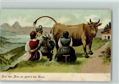 1915 Auf der Alm, da gibts keine Sünd - Kuh wird gemolken AK