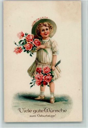 1914 Geburtstag - Mädchen mit Rosen, Verlag HWB 2722 AK
