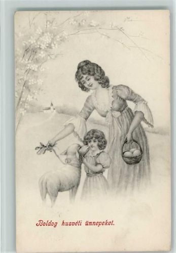 1916 Boldog husveti ünnepeket - Mutter und Kind mit einem Lamm, gute Erhaltung AK