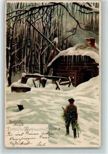 1902 Verlag Erika 712 -Weihnachten, Mann holt einen Tannenbaum aus dem Wald AK