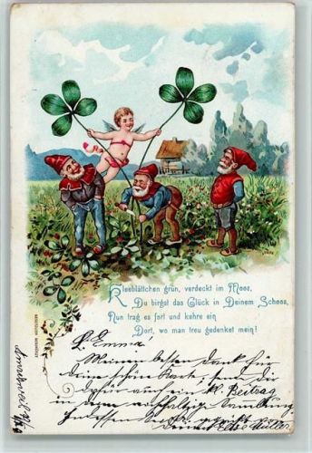 1899 mit Kleeblättern und einem Engel, Spruch AK