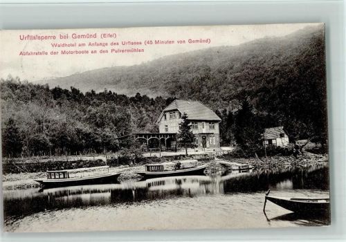 Gemünd Urfttalsperre Waldhotel Abfahrstelle der Motorboote an den Pulvermühlen