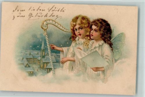1900 Engel mit einer Harfe singen AK
