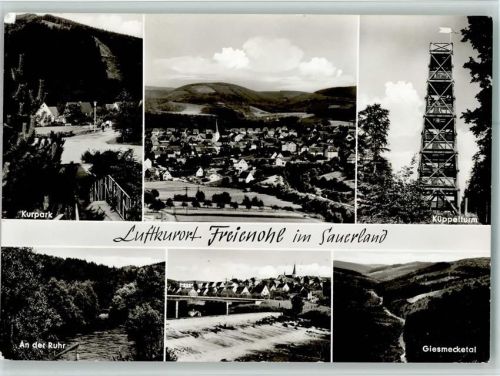 Freienohl Kurpark Küppelturm an der Ruhr Giesmecketal Ortsansicht Wasserfall