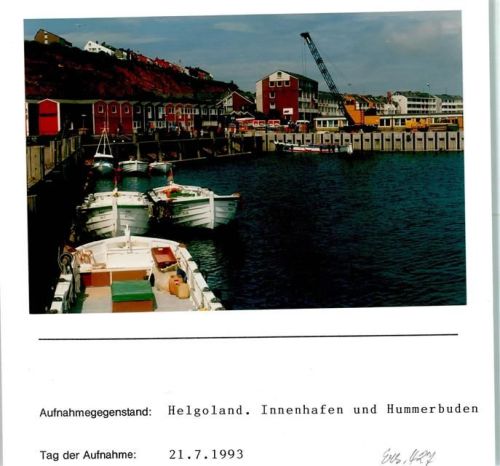 Helgoland Innenhafen und Hummerbuden Foto montiert auf Karton