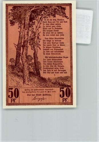Feldberg Notgeldschein 50 Pfennig Reutergeld Gedicht