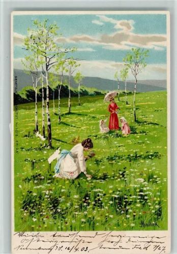 1903 Erika Verlag 7075 - Blumen pflücken AK