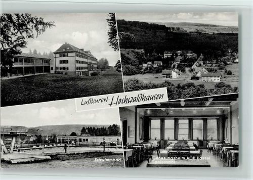 Hochwaldhausen Schwimmbad Genesungsheim Innenaufnahme Speisesaal Ortsansicht 4-Bildaufnahme
