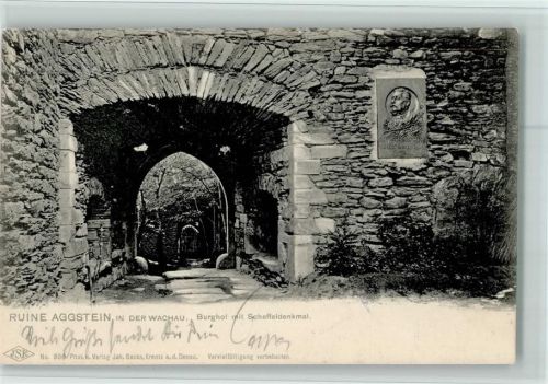 Aggstein 1905 Burgruine Aggstein Burghof mit Scheffeldenkmal