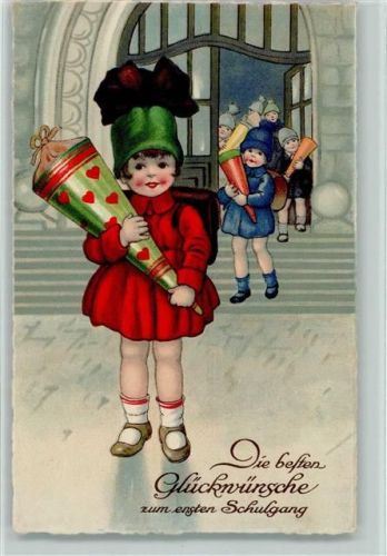 1932 Erika Verlag Nr. 2903 - Mädchen mit Schultüte, Ranzen AK