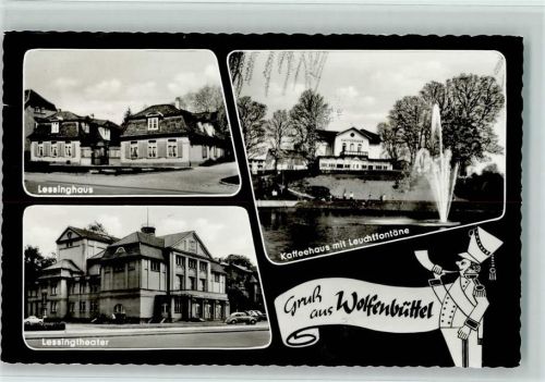 Wolfenbüttel Lessinghaus Lessingtheater Kaffeehaus mit Leuchtfontäne 3-Bildaufnahme