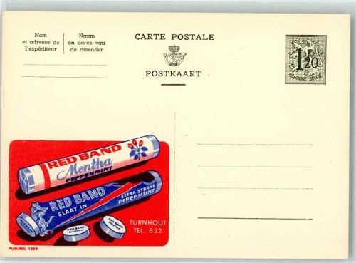 Red Band Peppermint Bonbon, Publibel 1359 Belgische Ganzsache Wertstufe 1,20