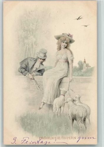 1898 M.M. Vienne - Ostern - Frau mit Lämmer AK