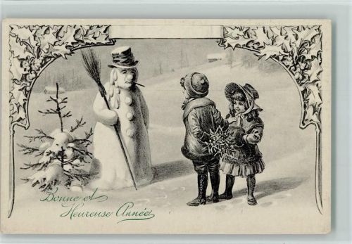 1912 Bonne Heureuse Annee - Kinder mit Mistel Stechpalme - AK