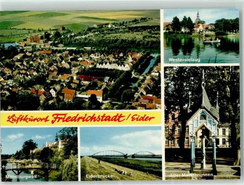 Friedrichstadt Fliegeraufnahme Westersielzug Mittelburgwall Eiderbrücke Alter Marktbrunnen