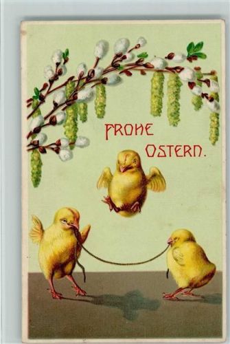 1917 Ostern - Kätzchenzweige, Küken spielen mit dem Springseil AK