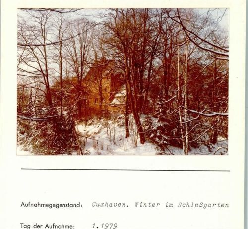 Cuxhaven Winter Schloßgarten Foto montiert auf Karton