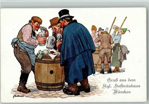 München Männer mit Krügen beim Trinken sign.