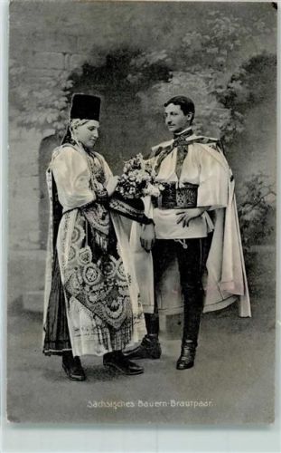 1908 Sächsisches Bauern Brautpaar AK