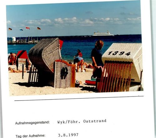 Wyk Strandkörbe Fähre Foto montiert auf Karton
