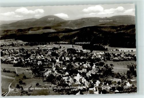 Rotenfels Fliegeraufnahme Schwimmbad Campingplatz mit Merkur Ebersteinburg Rückseite mit Abschürfungen bzw Kleberesten