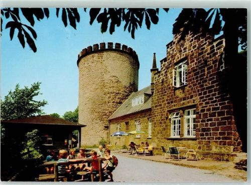 Borgholzhausen Burg Ravensberg Rückseite mit Abschürfungen bzw Kleberesten