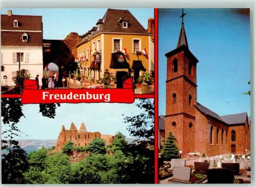 Freudenburg Pfarrkirche Friedhof Stadtmauer Burgruine Rückseite mit Abschürfungen bzw Kleberesten