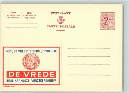 De Vrede - Belg. Naamloze Verzekerings - Belgische Ganzsache Wertstufe 2,00