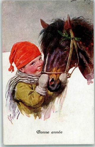 1925 Bonne Annee, Kind mit einem Pferd , Verlag BKW Serie 3194-6 AK