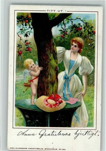 1899 Baumbank - Versteckspiel mit Amor, Konstverlag Stockholm Nr. 595 AK